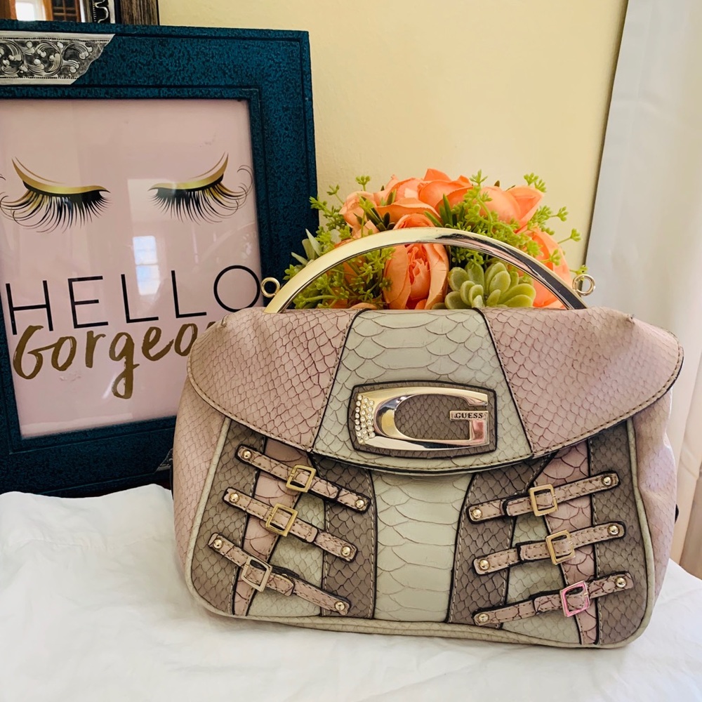 Guess Otilia Half Flap Python Embossed Handbag - image 2